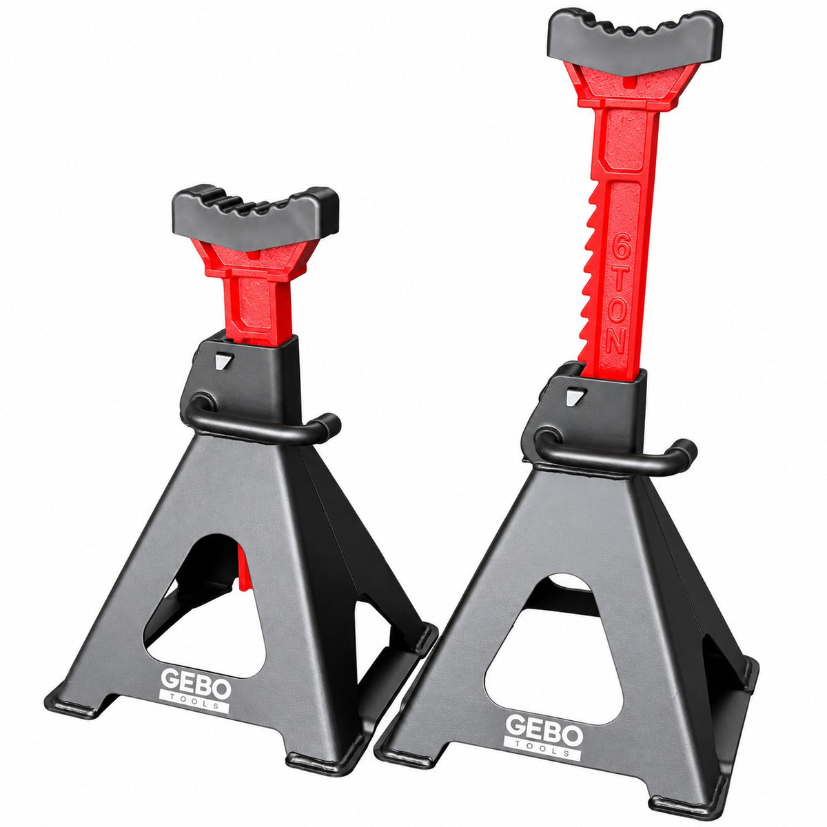 Set 2 capre 6t 39-60cm sustinere auto cu siguranta blocare dubla si tampon de cauciuc pentru protectie prag auto GEBO TOOLS