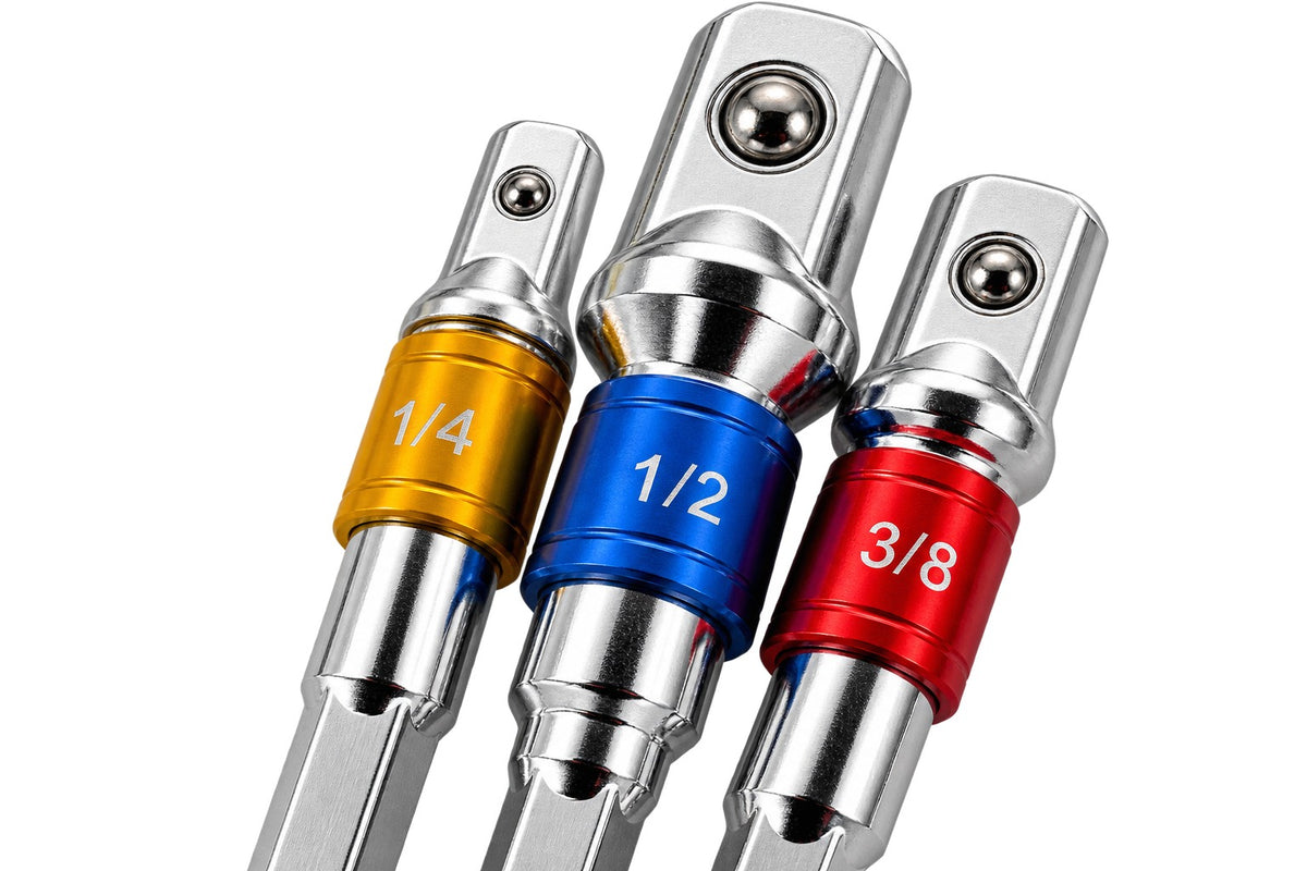 Set 3 biti adaptori hexagonali 1/4 3/8 1/2 GEBO TOOLS