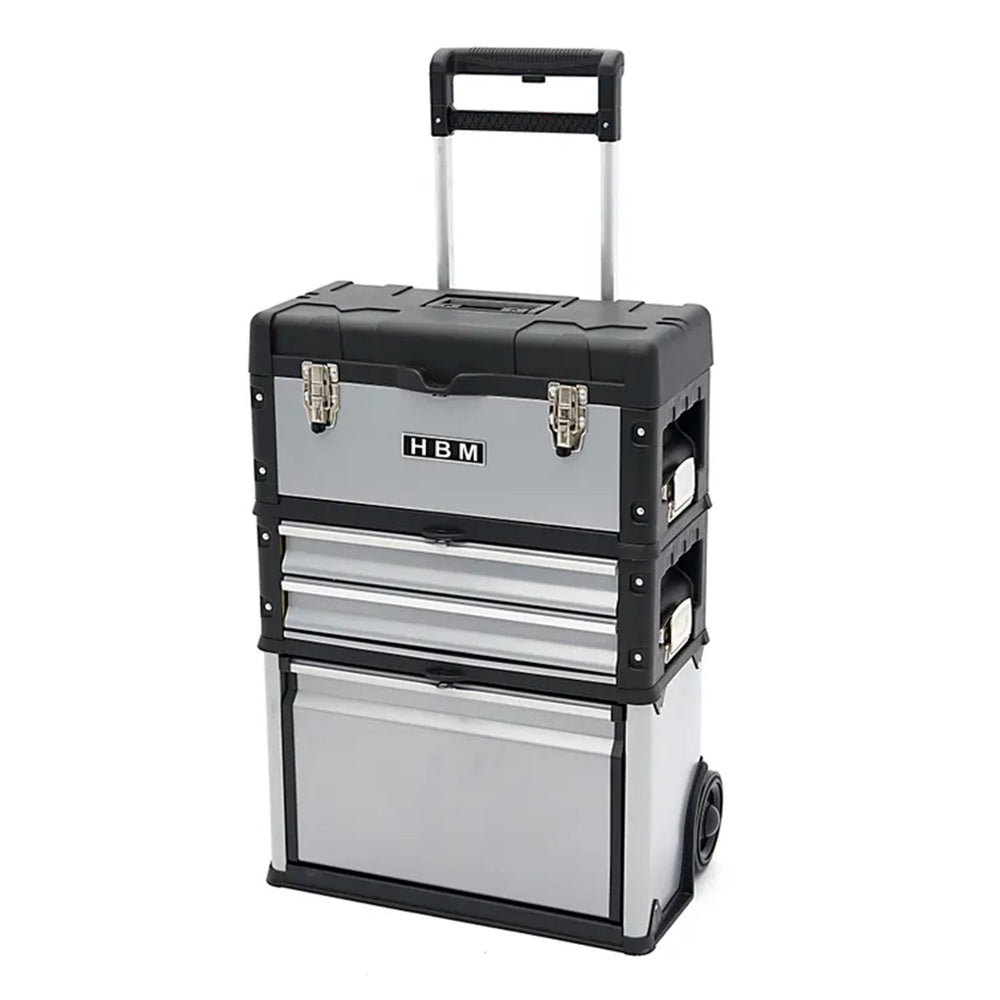 Set 3 cutii modulare pentru scule - cu roti si maner telescopic - HBM