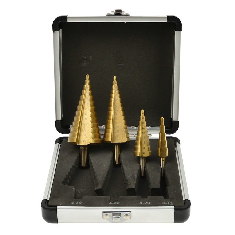 Set 4 burghie conice in trepte HSS TIN (4-12 / 4-20 / 4-32 / 4-39mm) - GEKO