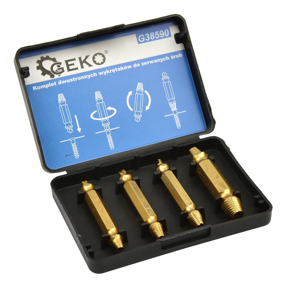 Set 4 extractoare duble pentru suruburi uzate deteriorate rupte HSS TIN - GEKO