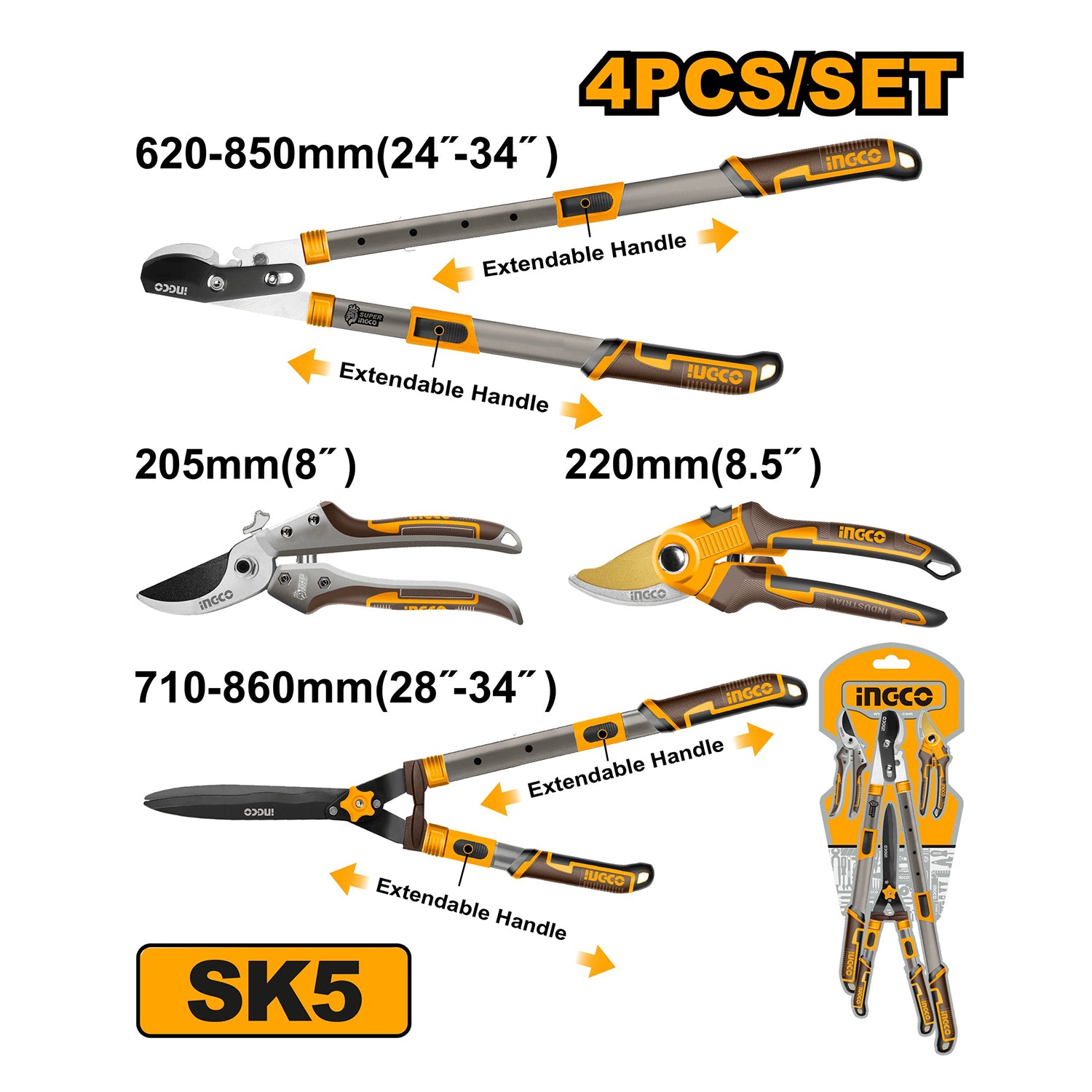 Set 4 foarfeci pentru gradina - INGCO