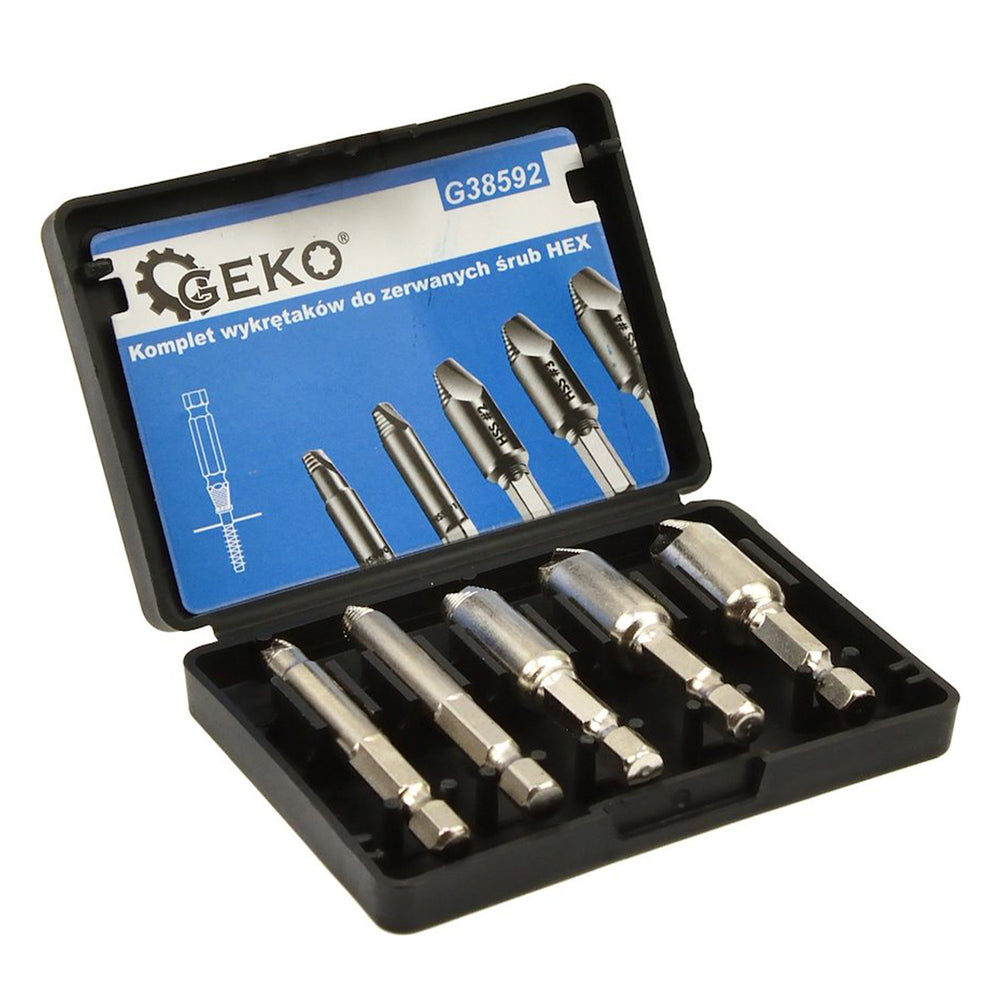 Set 5 extractoare HSS 4341 cu hex 1/4 pentru suruburi uzate deteriorate rupte - GEKO