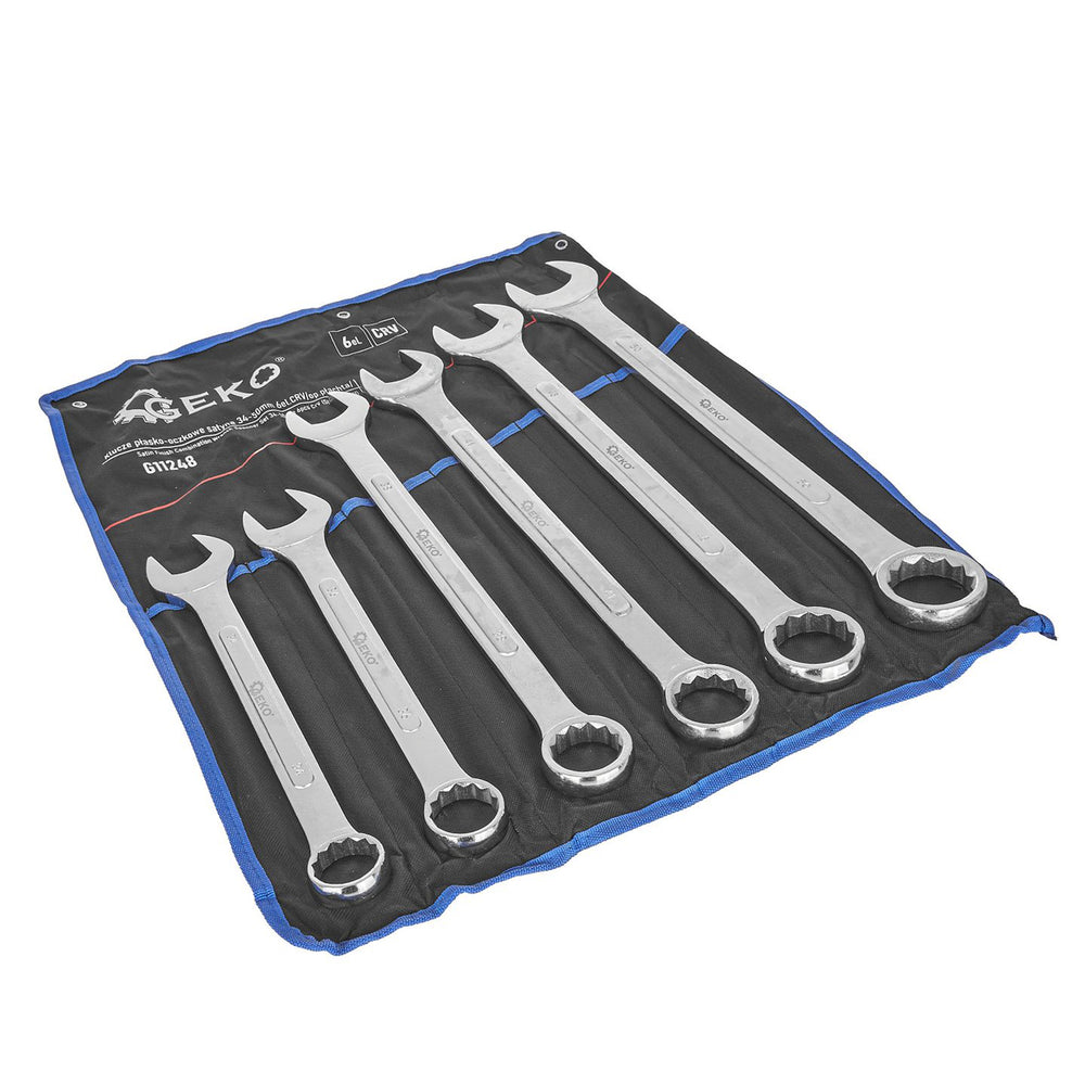 Set 6 chei combinate fixe si inelare satinate CRV 34-50mm - pentru camioane si utilaje grele - GEKO