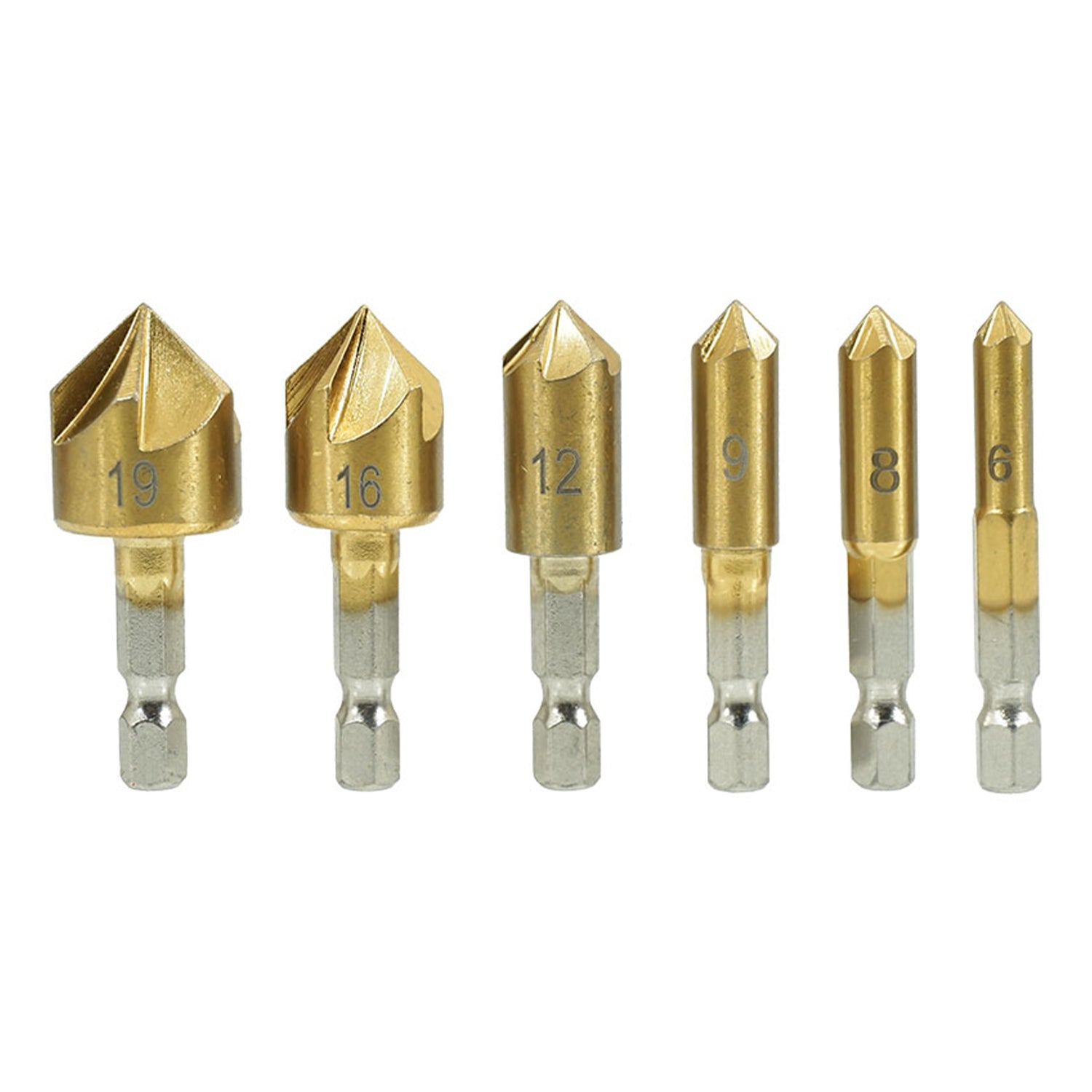Set 6 freze conice tesitoare hex 6-19mm cu acoperire titan pentru lemn - VERKE