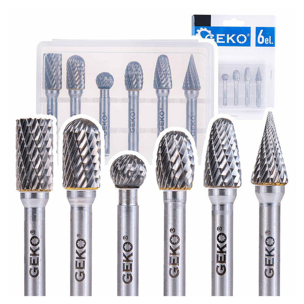 Set 6 freze din carbura de tungsten pentru metal 6mm GEKO