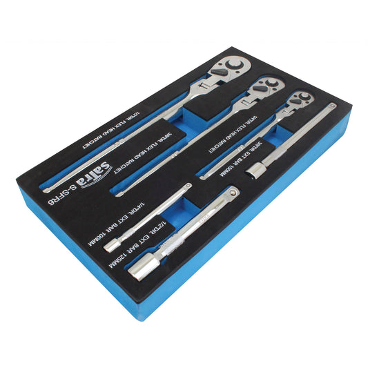 Set 6 piese, chei clichet 1/4" – 3/8" – 1/2" cu cap flexibil 180° si prelungitoare