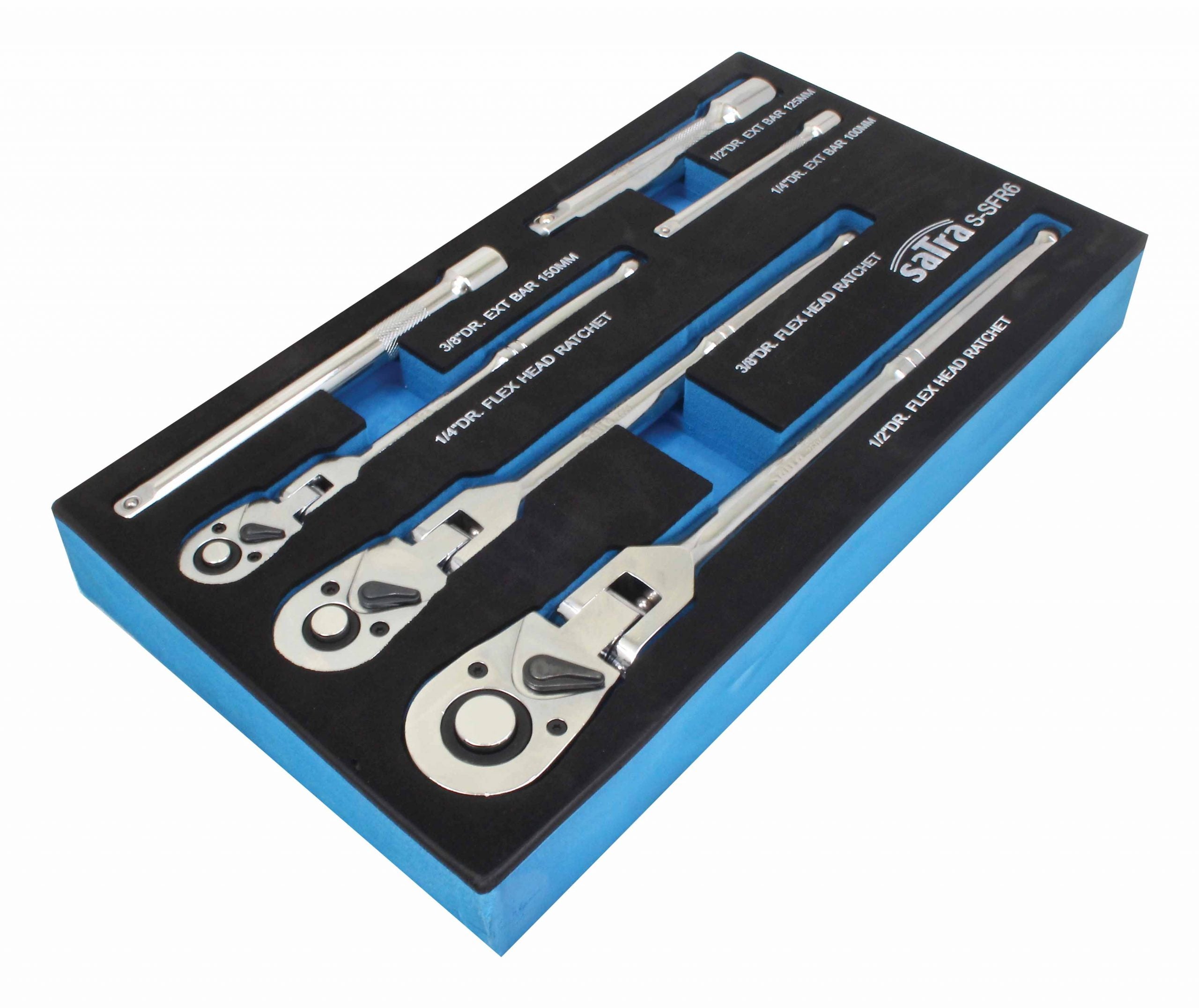 Set 6 piese, chei clichet 1/4" – 3/8" – 1/2" cu cap flexibil 180° si prelungitoare