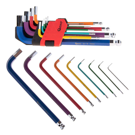 Set 9 chei imbus tip l colorate cu suport GEKO