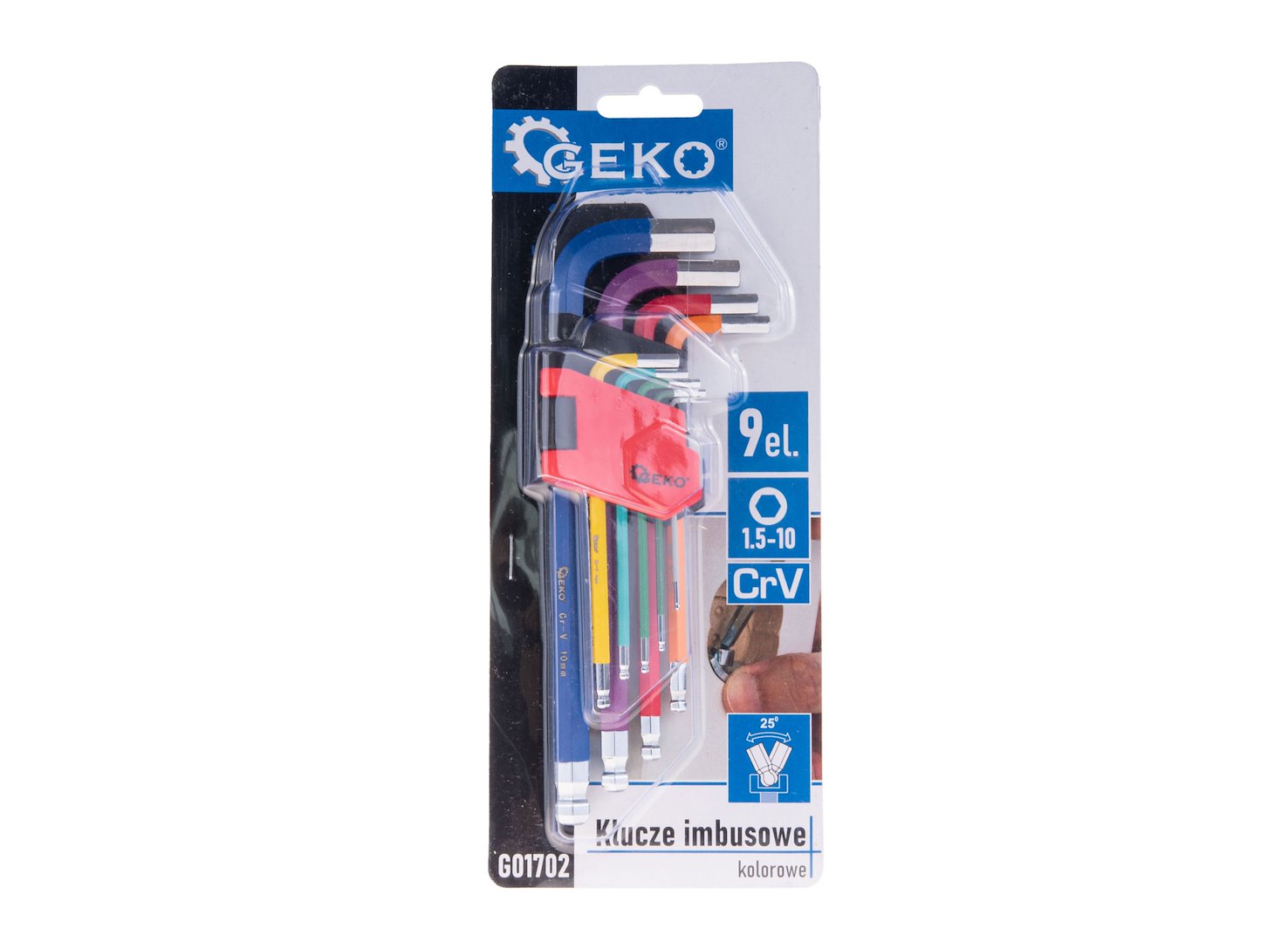 Set 9 chei imbus tip l colorate cu suport GEKO