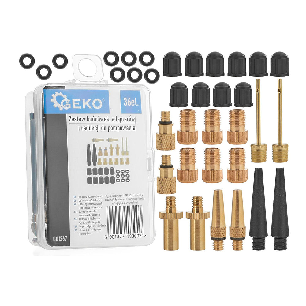 Set accesorii pentru umflare universal, ideal pentru auto biciclete si articole gonflabile 36 piese GEKO