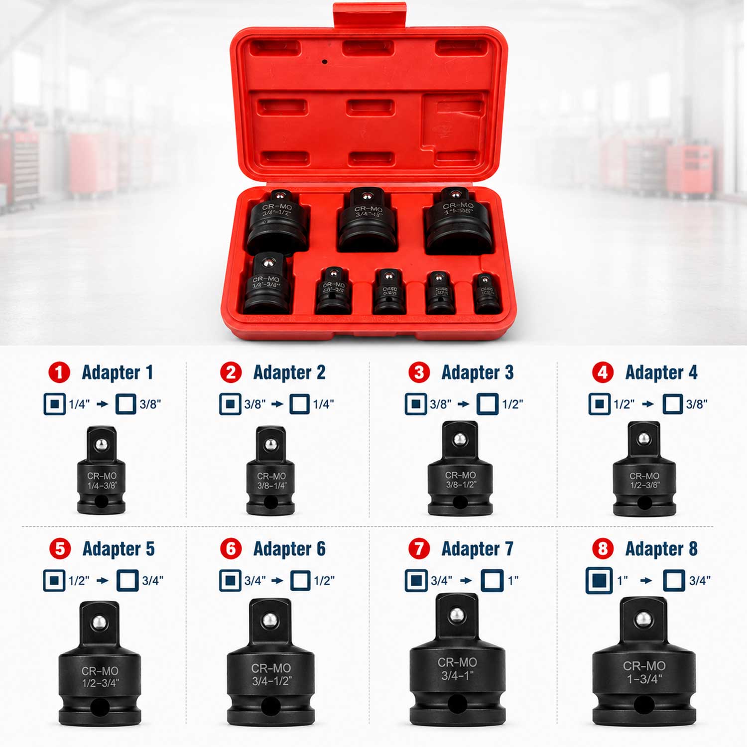 Set adaptoare de impact 8 piese GEBO TOOLS