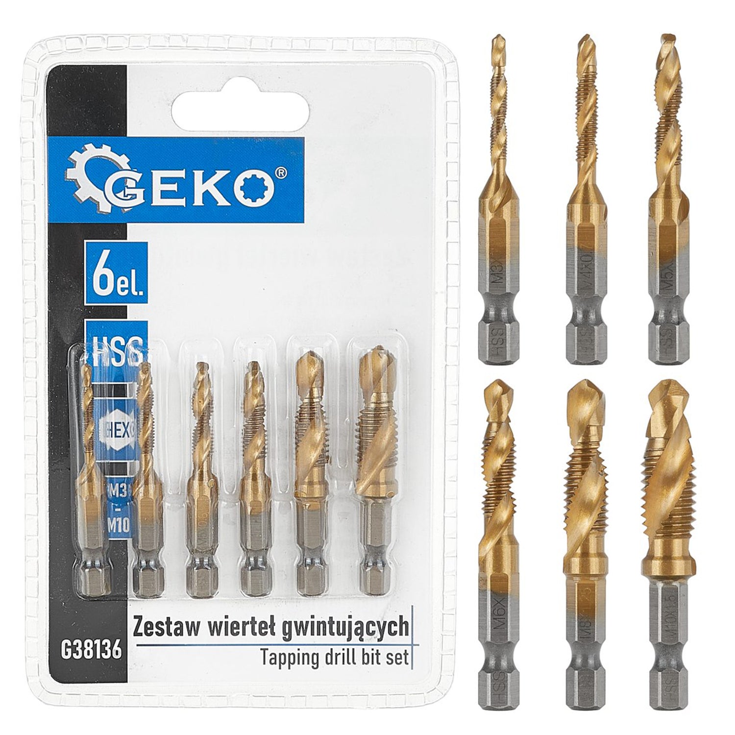 Set burghie, HSS hex m3-m10, 6 piese GEKO