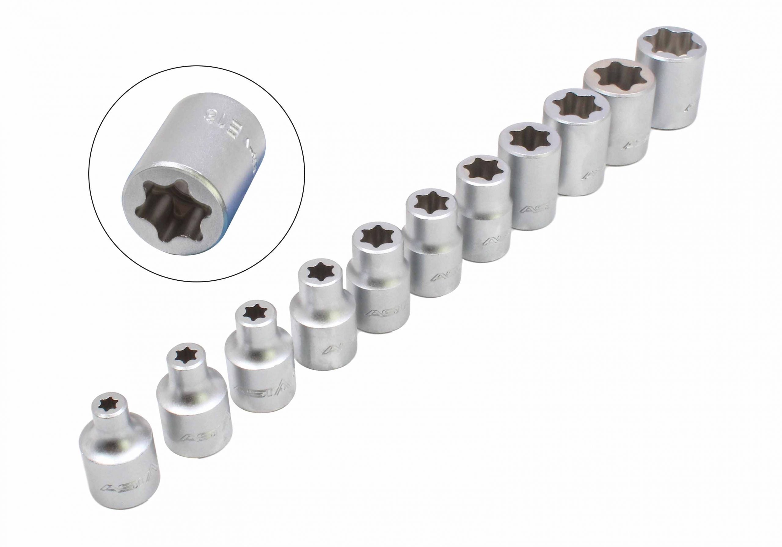 Set capete de chei tubulare tip TORX 3/8 e6-e20 11 piese