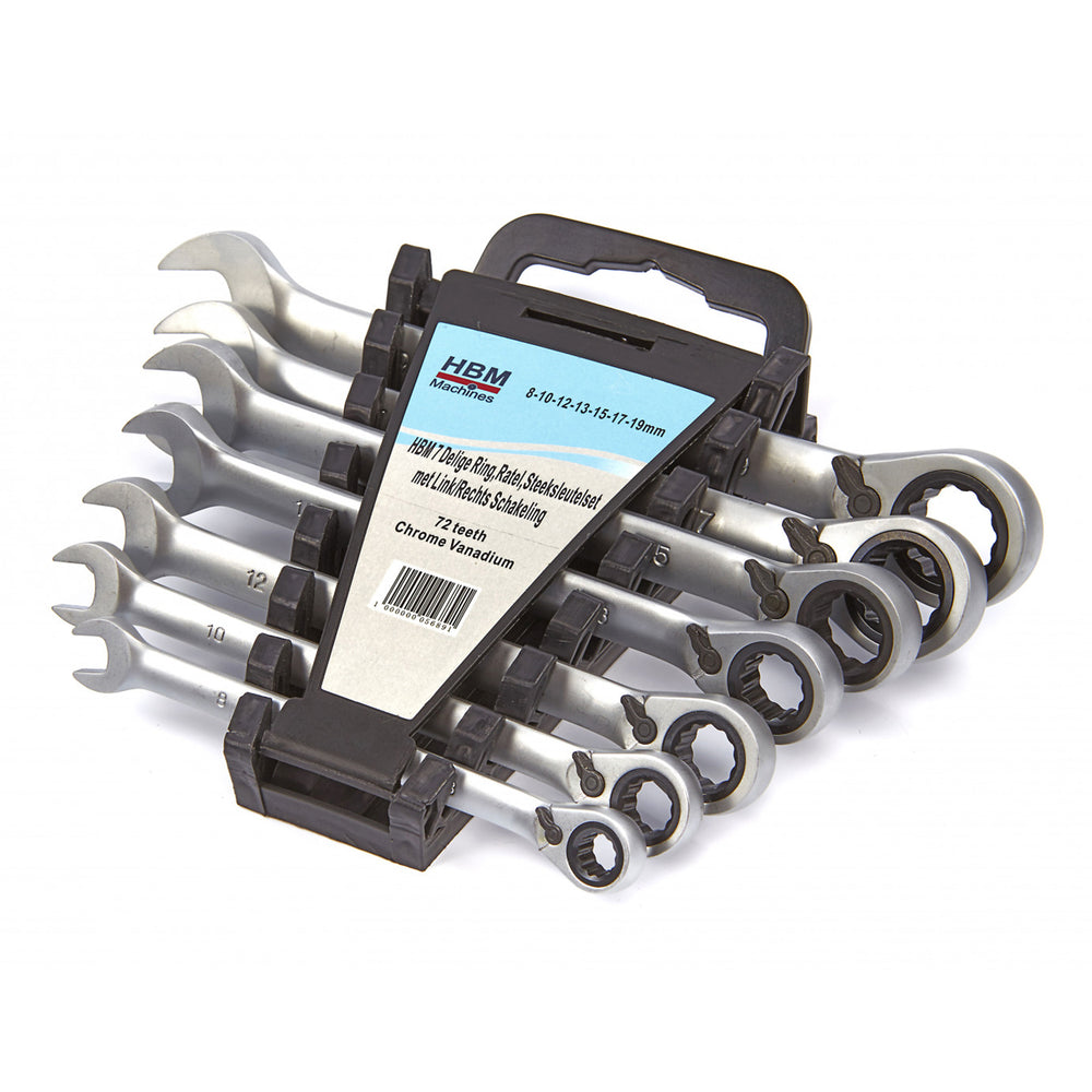 Set chei combinate cu clichet reversibil 8-19 mm 7 piese