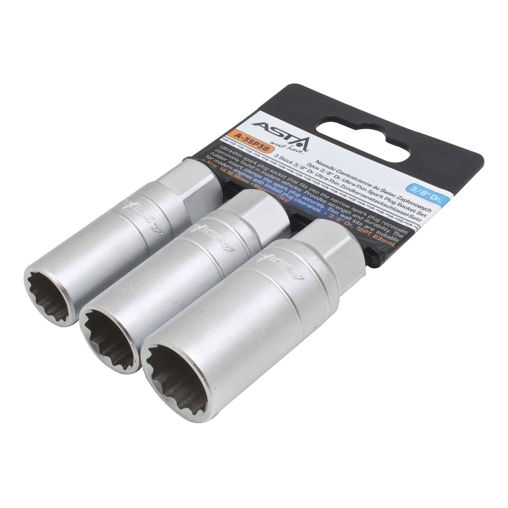 Set chei tubulare cu perete subtire in 12 colturi pentru bujii, 14 - 16 - 18 mm 3/8