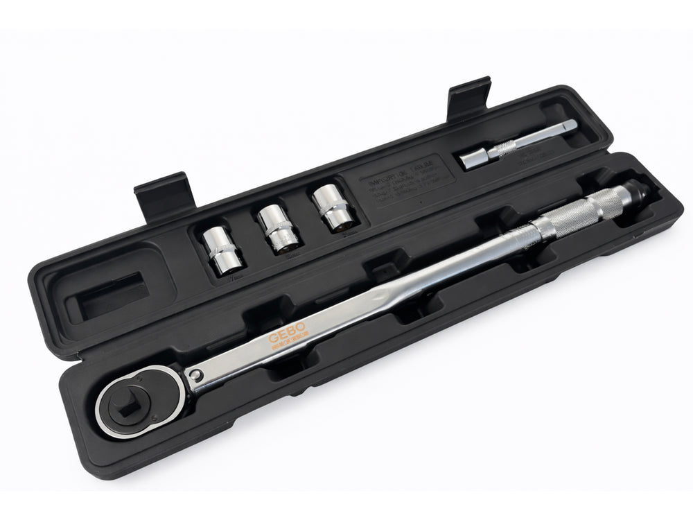 Set cheie dinamometrica 1/2 5 piese 28-210 NM tubulare 1/2 17-19-21 mm prelungitor 1/2 GEBO TOOLS