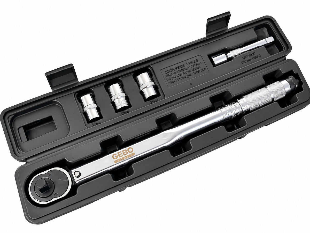 Set cheie dinamometrica 1/2 5 piese 28-210 NM tubulare 1/2 17-19-21 mm prelungitor 1/2 GEBO TOOLS