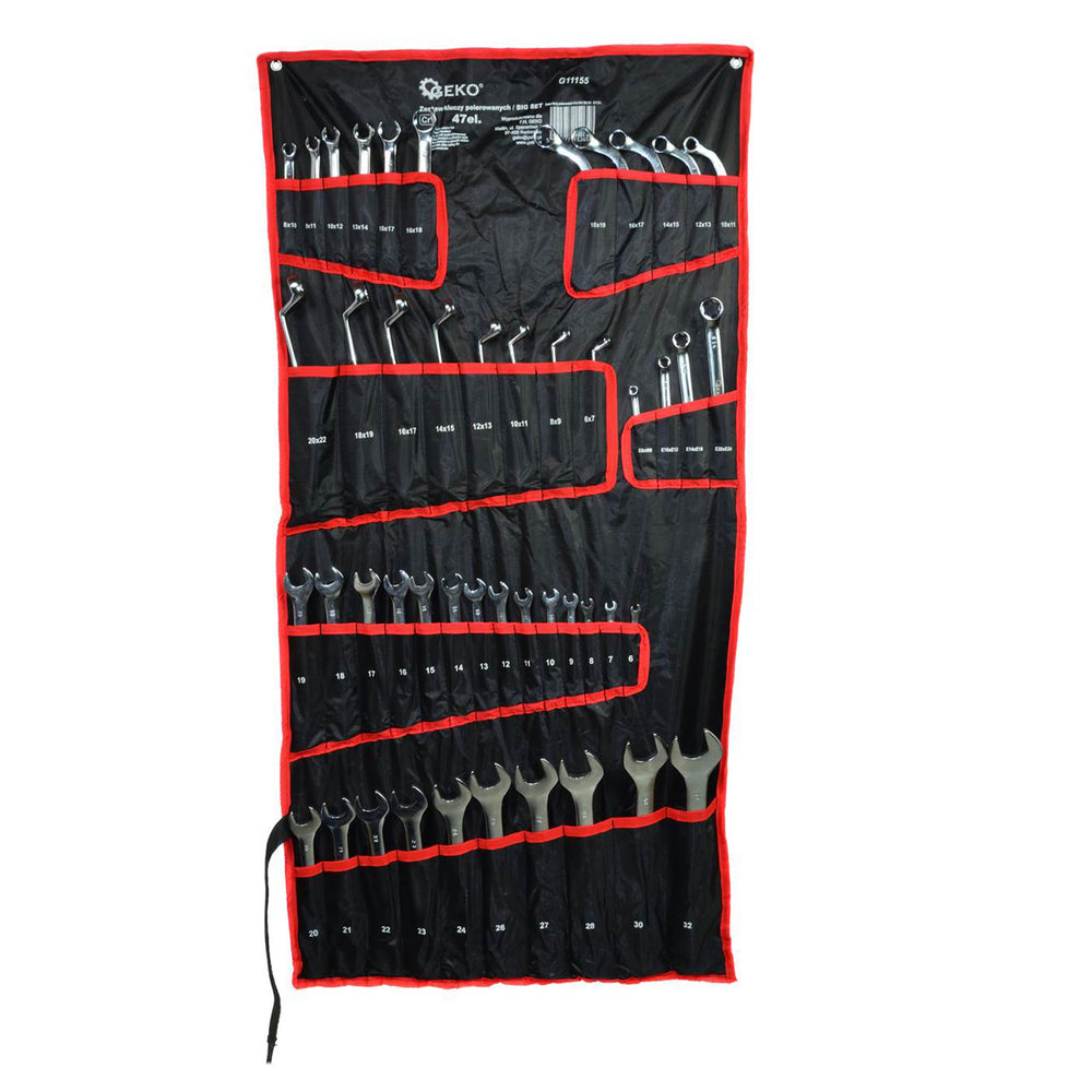 Set complet chei CRV 47 piese - combinate fixe-inelare, inelare cu cot, semi-luna si pentru conducte - GEKO