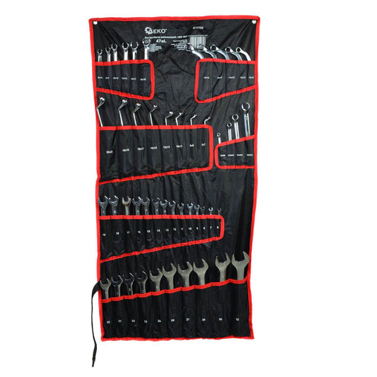 Set complet chei CRV 47 piese - combinate fixe-inelare, inelare cu cot, semi-luna si pentru conducte - GEKO