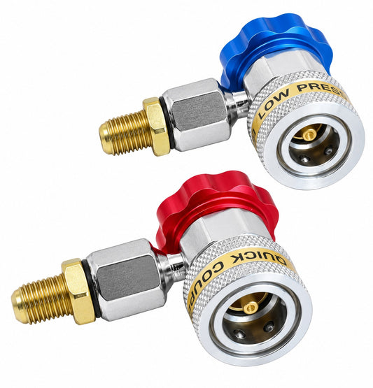 Set cupla rapida cu robinet si adaptor 90 grade pentru aparate de clima R134A