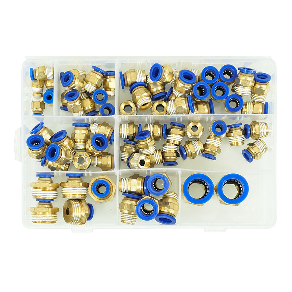 Set cuple rapide 72 racorduri pneumatice rapide conectori push-in 1/8"-1/2" 4-16mm - VERKE