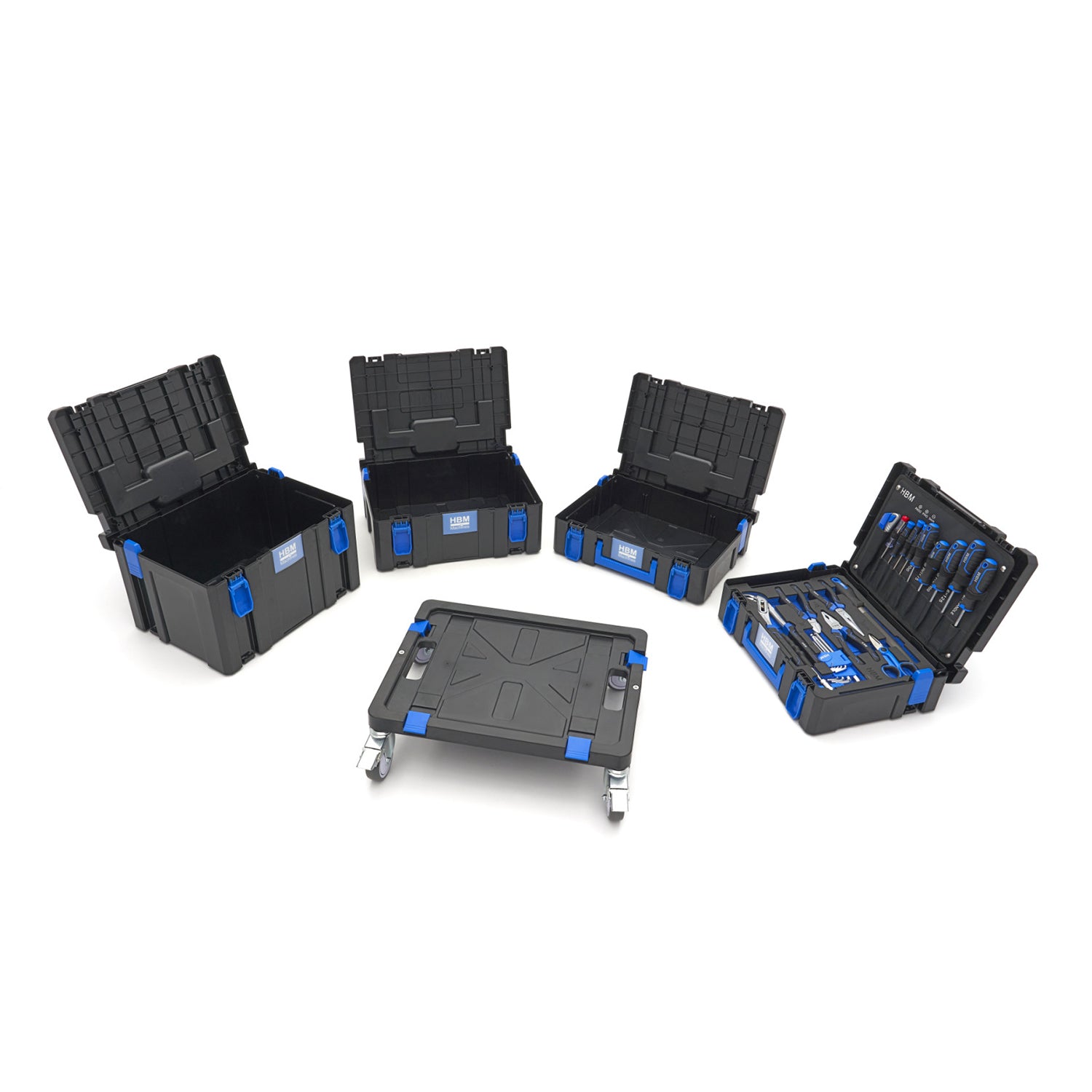 Set cutii cu scule 105 piese si platforma cu roti HBM