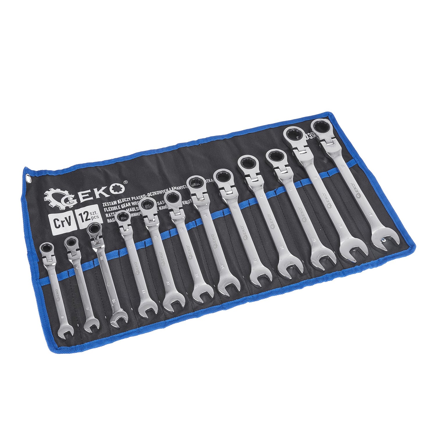 Set de 12 chei combinate cu clichet articulate 8-19mm