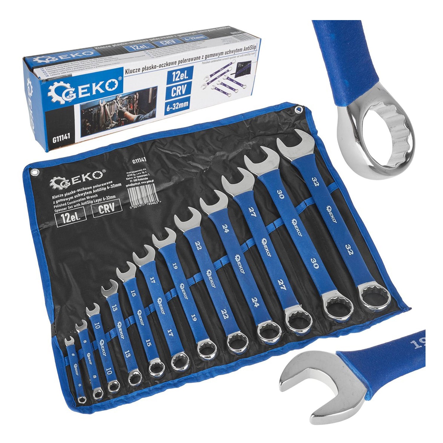 Set de 12 chei combinate inelare fixe cu prindere maner cauciucat anti-alunecare antislip 6-32mm