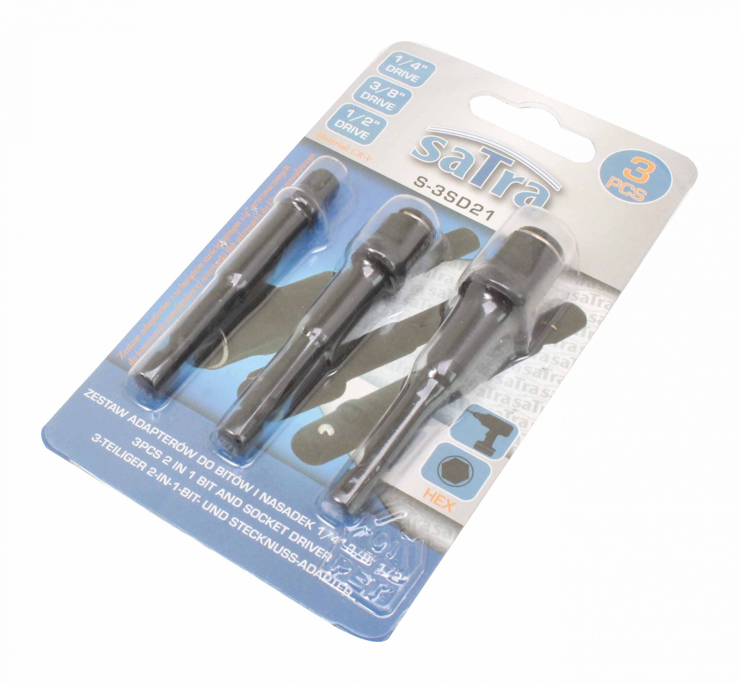 Set de 3 adaptoare pentru capete tubulare si biti 1/4 3/8 1/2