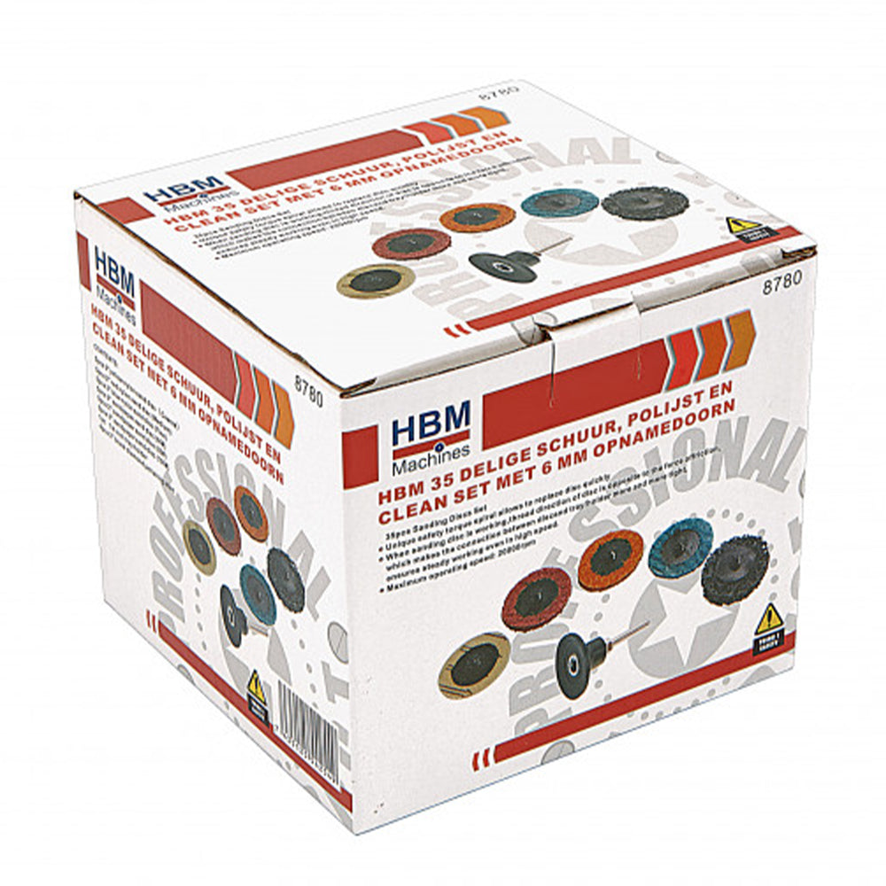 Set discuri abrazive pentru slefuire lustruire si curatare 50mm 35 piese HBM