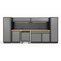 Set mobilier atelier mecanic profesional 420cm – 13 piese cu LED si blat lemn masiv – HBM OLANDA