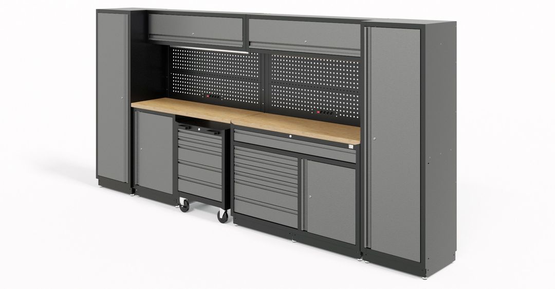 Set mobilier atelier mecanic profesional 420cm – 13 piese cu LED si blat lemn masiv – HBM OLANDA
