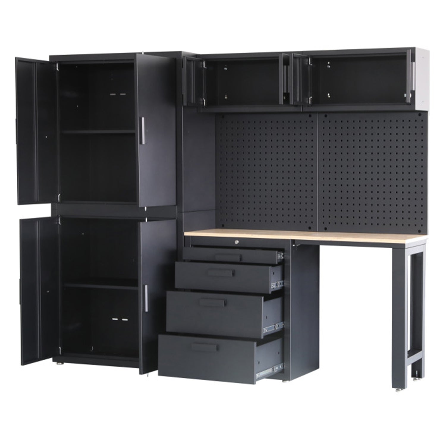 Set mobilier modular metalic premium pentru atelier 8 piese negru mat