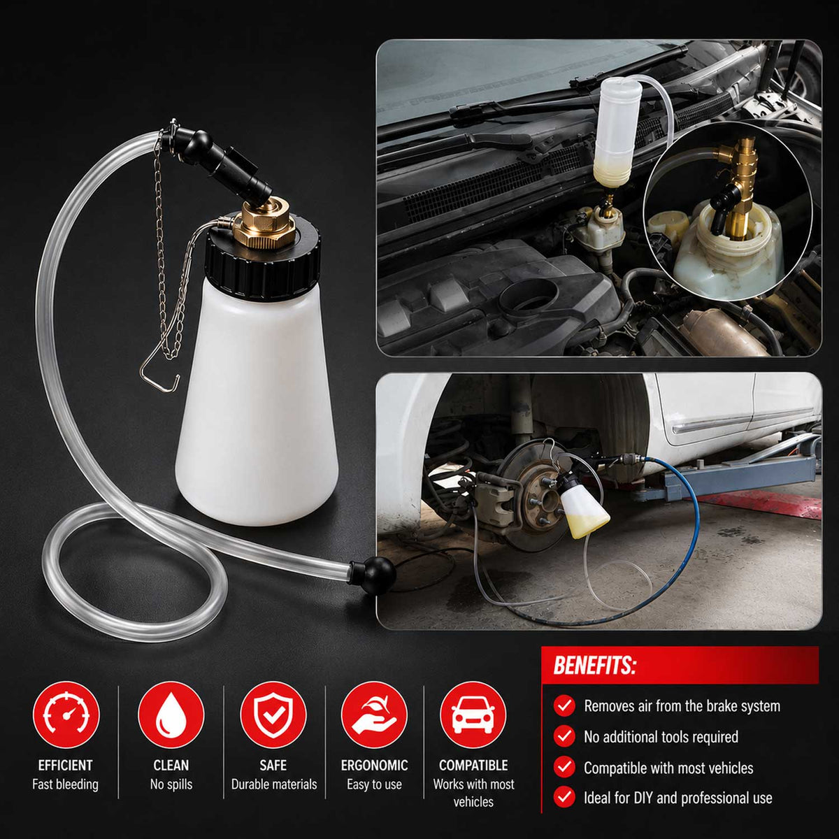 Set pistol pneumatic de aerisit si schimbat lichid, ulei  de frana, extractor si reumplere lichid de frana, cu 4 adaptori