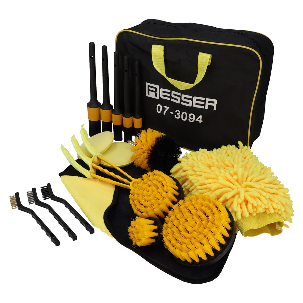 Set profesional pentru curatare auto detailing - 19 piese, perii, pensule, bureti, lavete