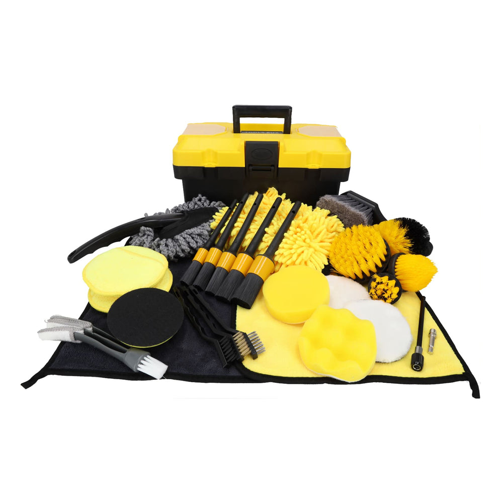 Set profesional pentru curatare auto detailing - 27 piese, perii, pensule, bureti, lavete - RESSER