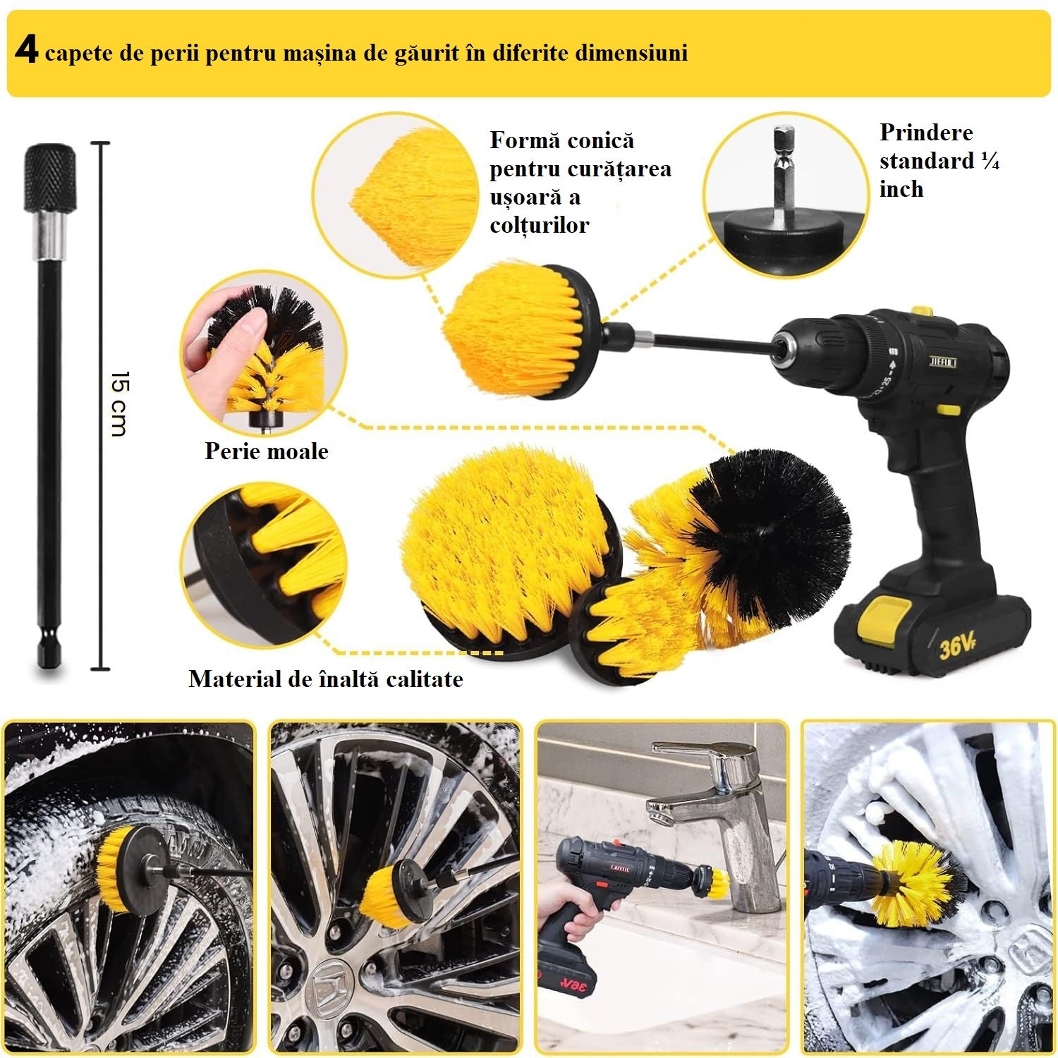 Set profesional pentru curatare auto detailing - 27 piese, perii, pensule, bureti, lavete - RESSER