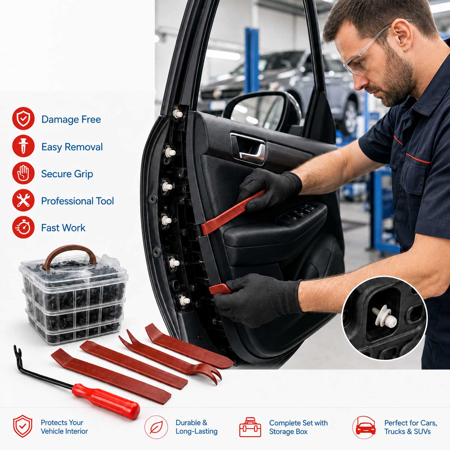 Set scula indepartat cleme tapiterii cu clipsuri cleme auto universale 620 piese GEBO TOOLS