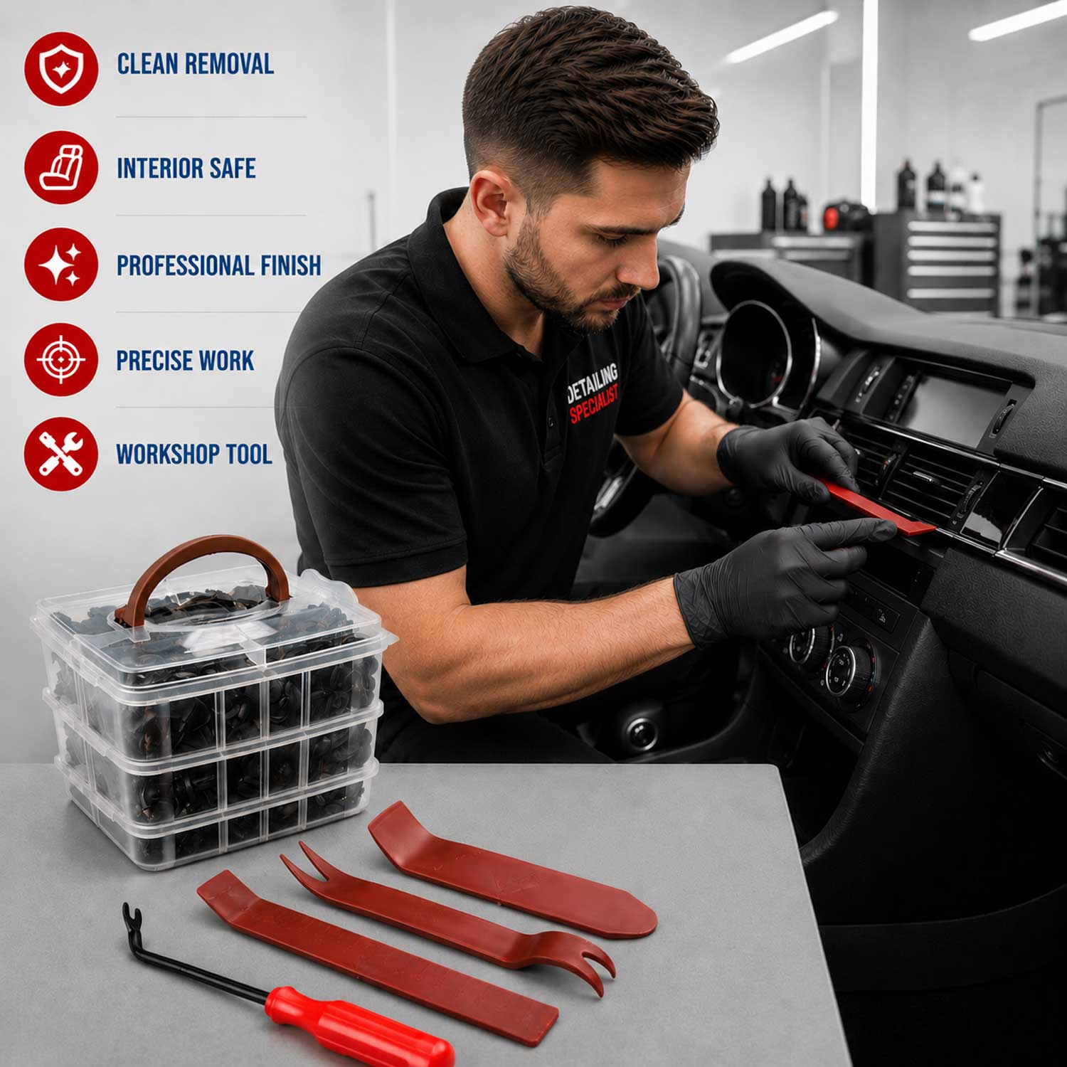 Set scula indepartat cleme tapiterii cu clipsuri cleme auto universale 620 piese GEBO TOOLS