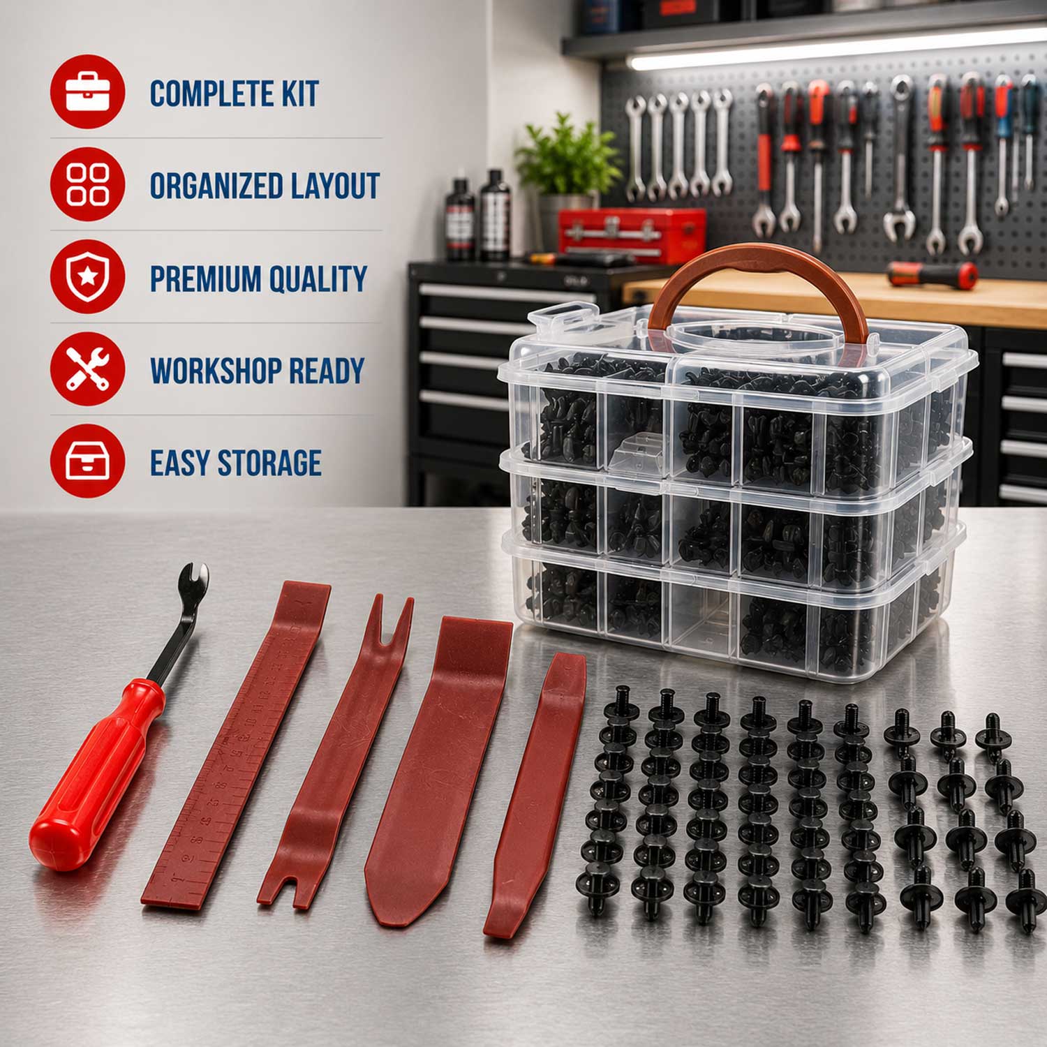 Set scula indepartat cleme tapiterii cu clipsuri cleme auto universale 620 piese GEBO TOOLS