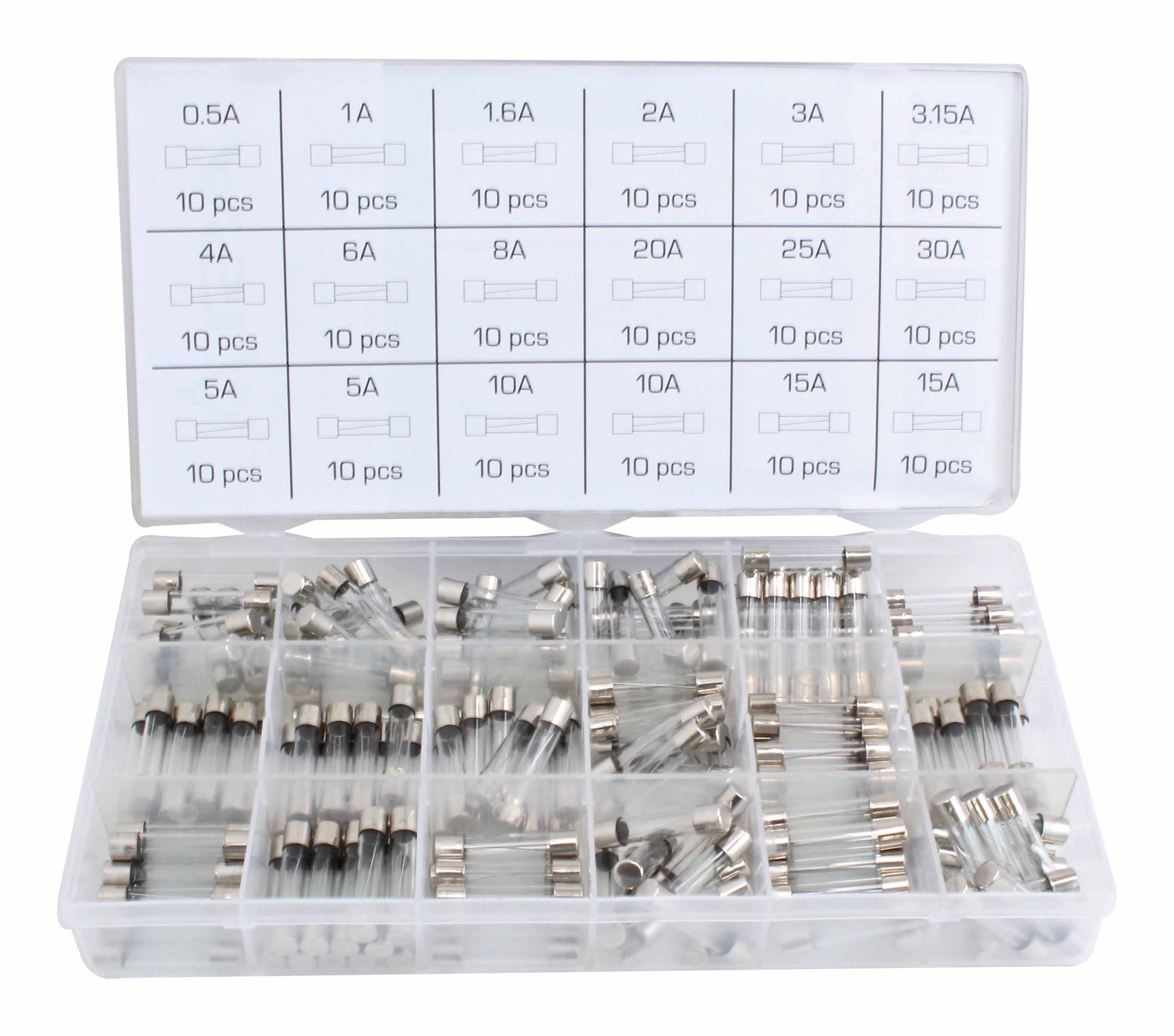 Set sigurante auto fuzibile din sticla 6x30mm 0.5a-30a 180 piese