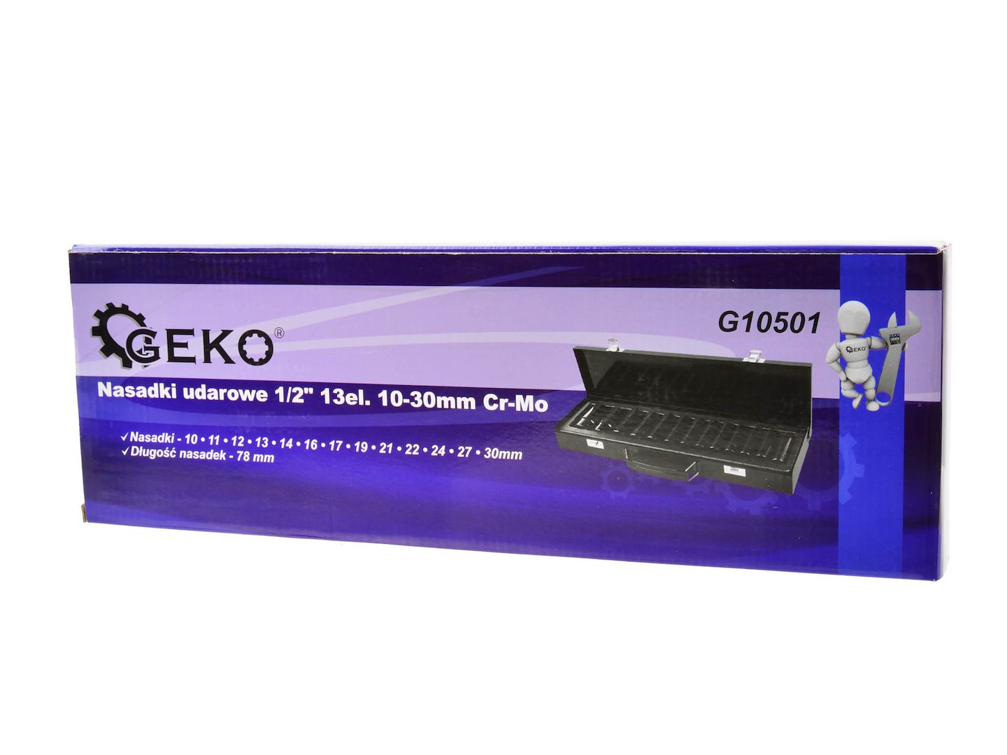Set tubulare 1/2'' lungi de impact 10-30mm 78mm  13 piese GEKO