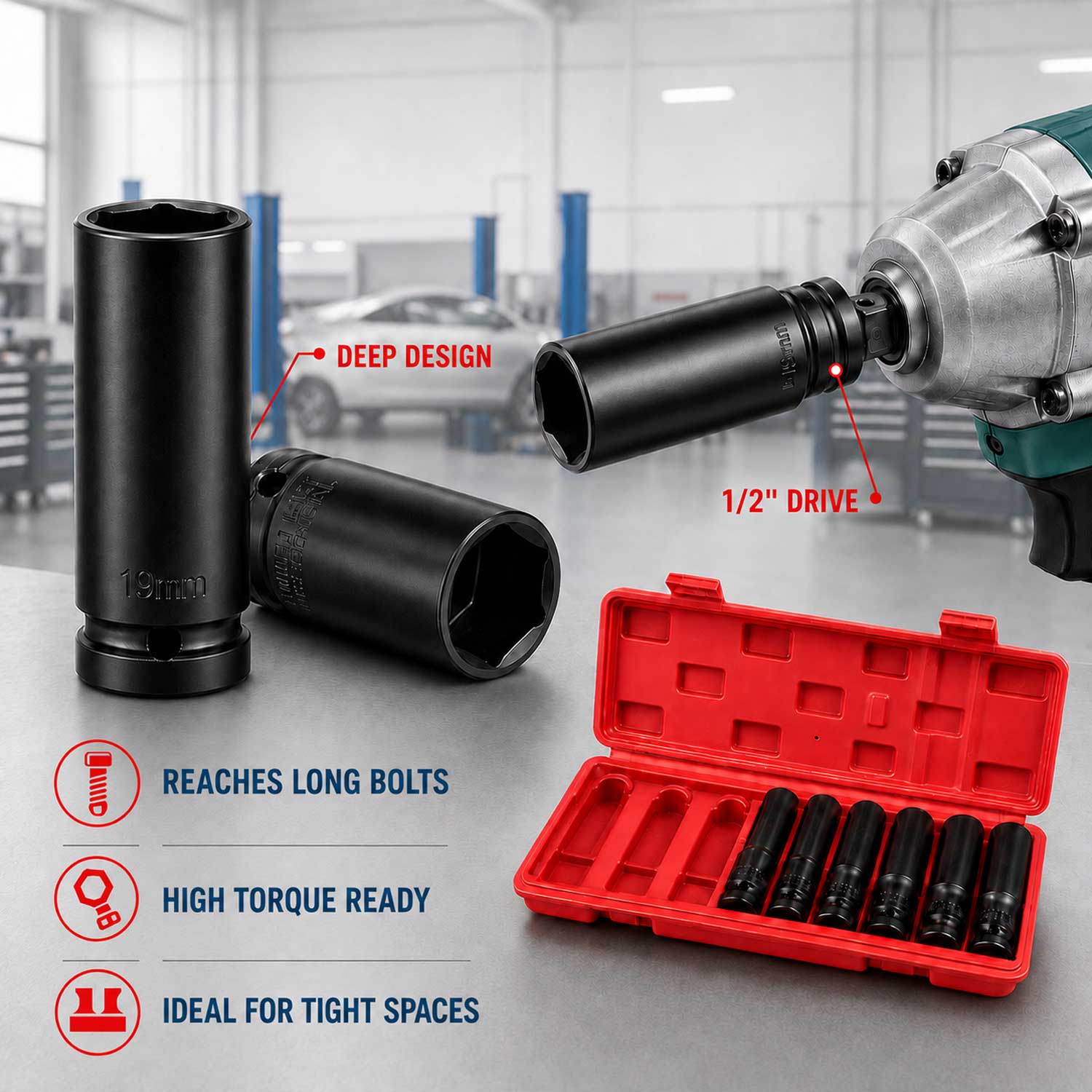 Set tubulare 1/2 lungi negre 8-24 mm 10 piese GEBO TOOLS