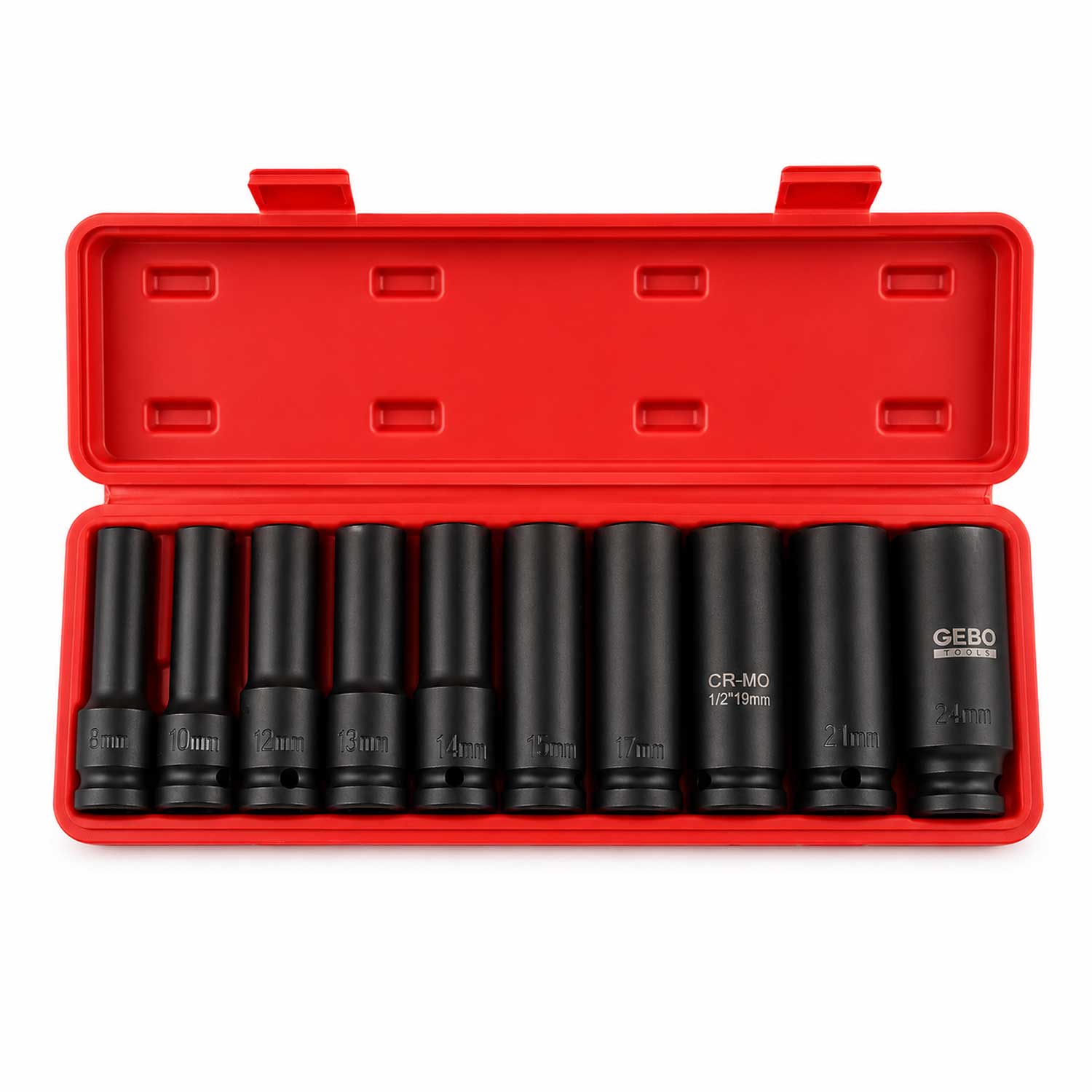 Set tubulare de impact hexagonale 1/2" 8-24 mm 10 piese Gebo Tools