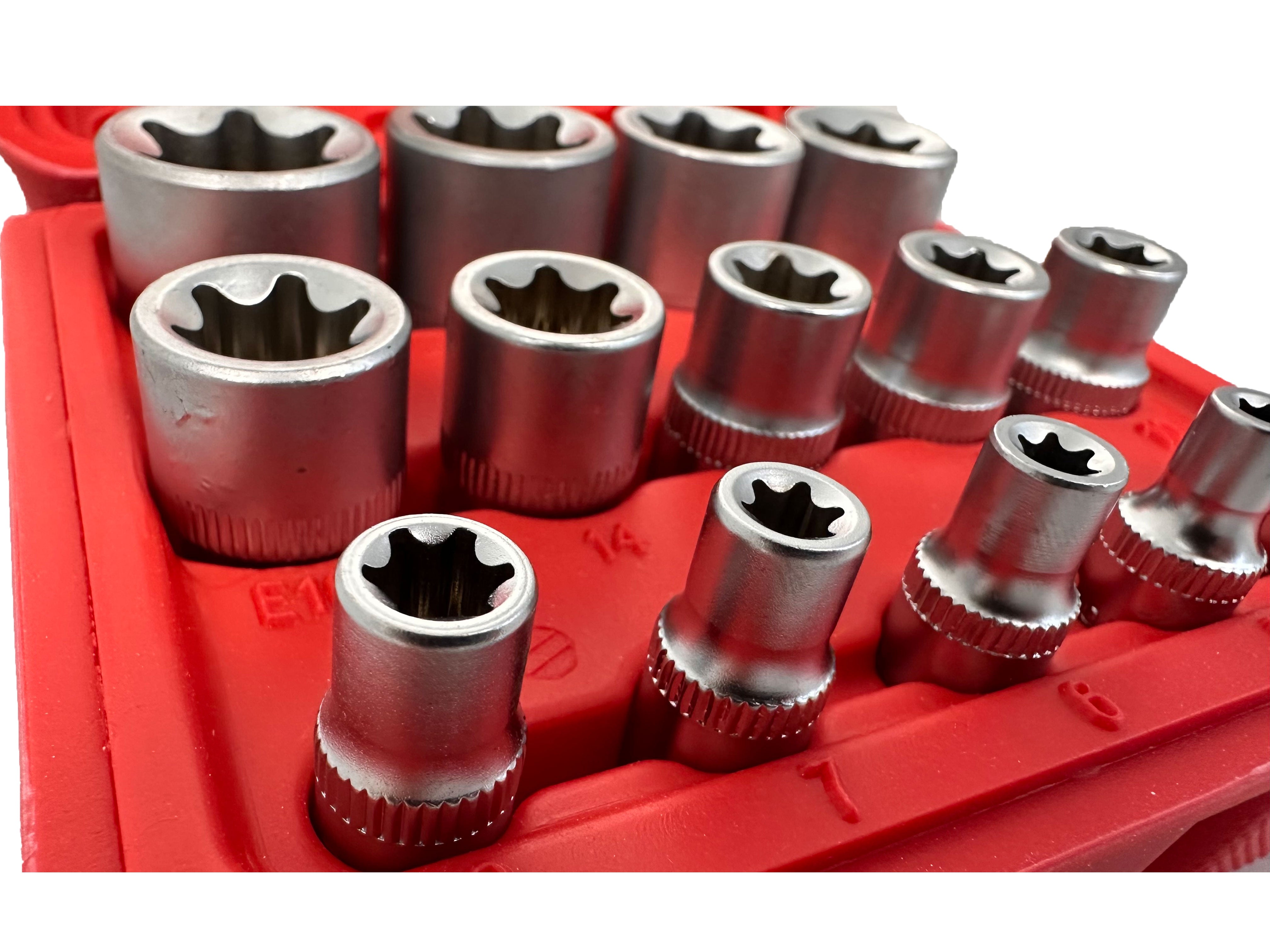 Set tubulare profil e e4-e24 1/4 3/8 1/2 14 piese GEBO TOOLS
