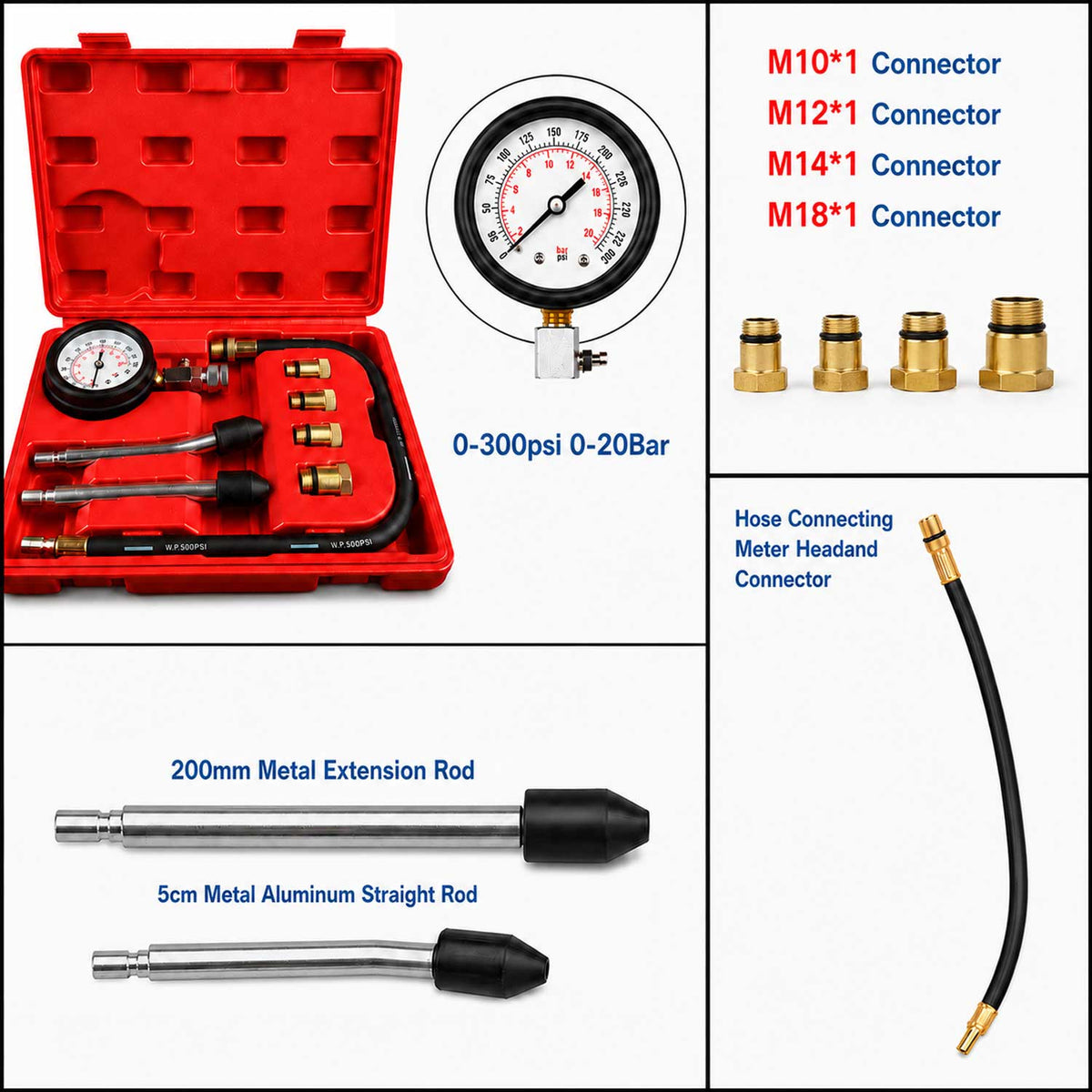 Tester compresmetru compresie motoare benzina 8 piese GEBO TOOLS
