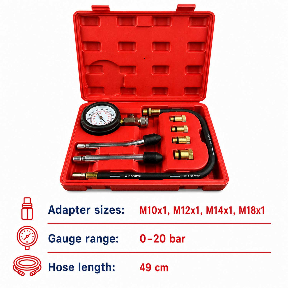 Tester compresmetru compresie motoare benzina 8 piese GEBO TOOLS