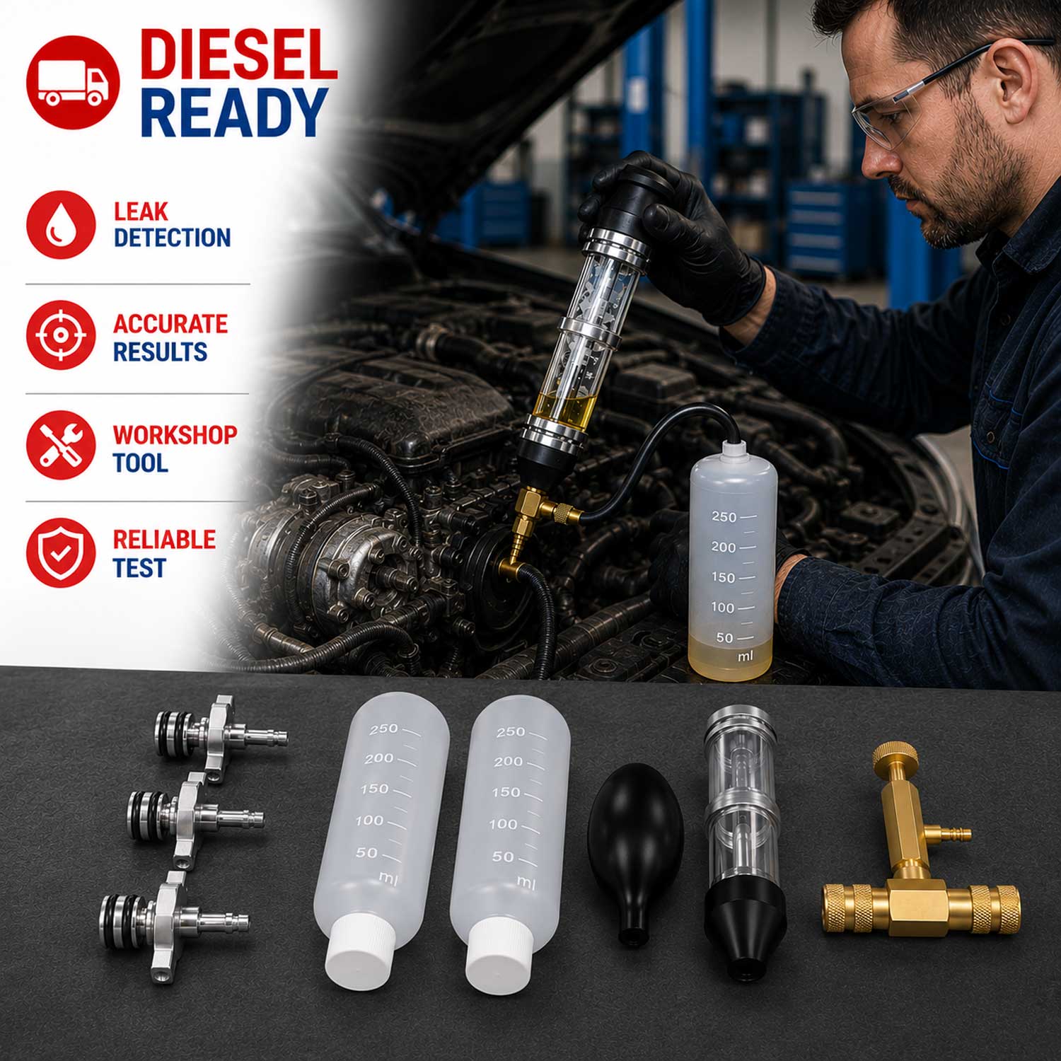 Tester garnitura de chiuloasa cu adaptoare GEBO TOOLS