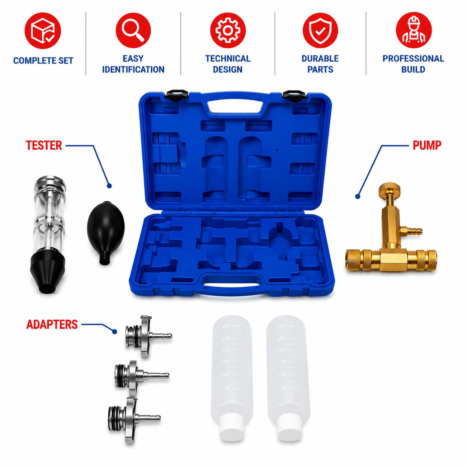 Tester garnitura de chiuloasa cu adaptoare GEBO TOOLS